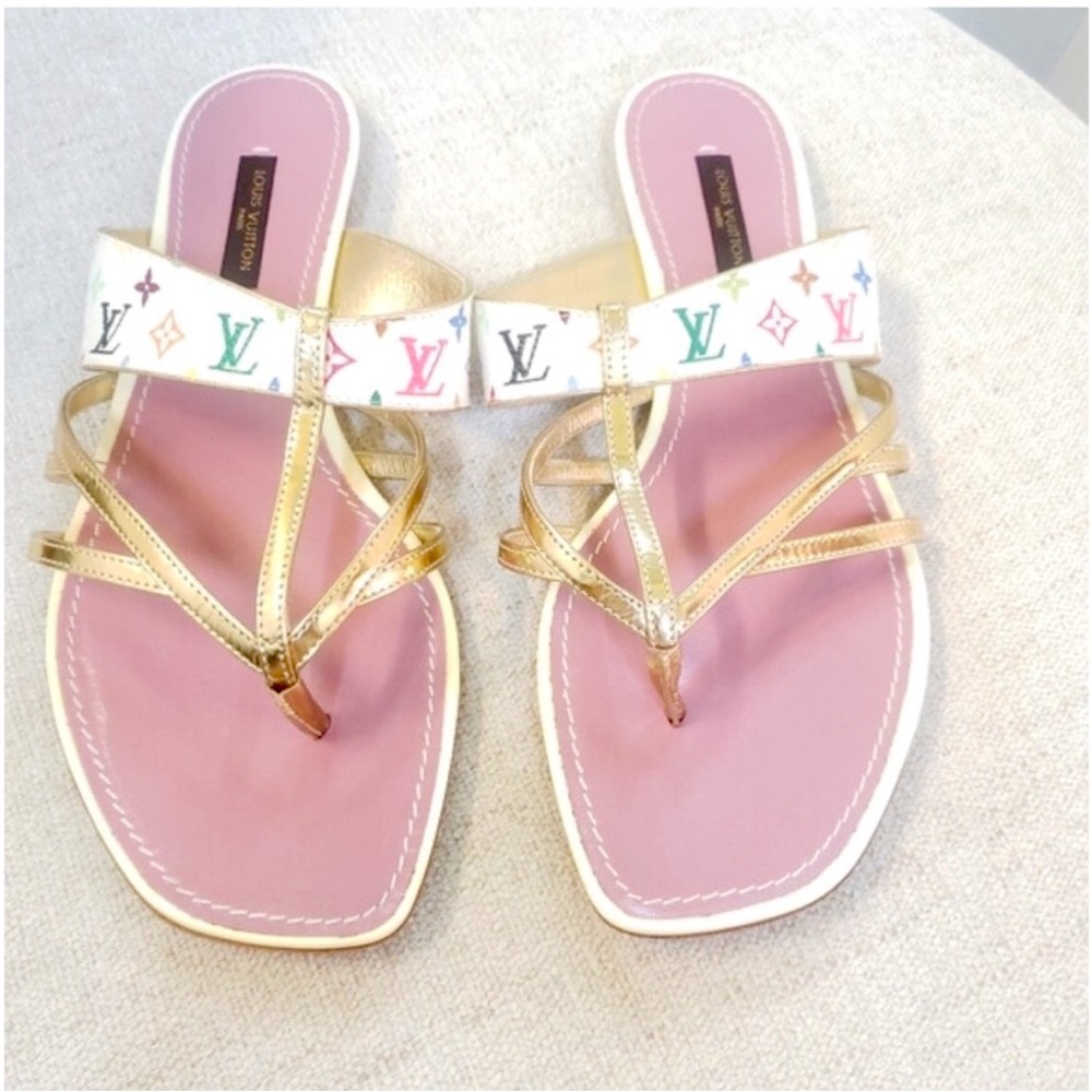 Louis Vuitton Gold and Multicolor Women's Sandals